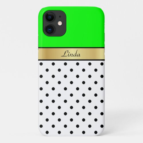 Bright and Bold Lime Green Gold White Black Dots iPhone 11 Case