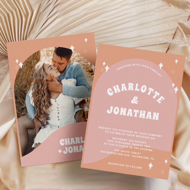Bright and Bold Modern Photo Groovy Retro Wedding Invitation (Creator Uploaded)