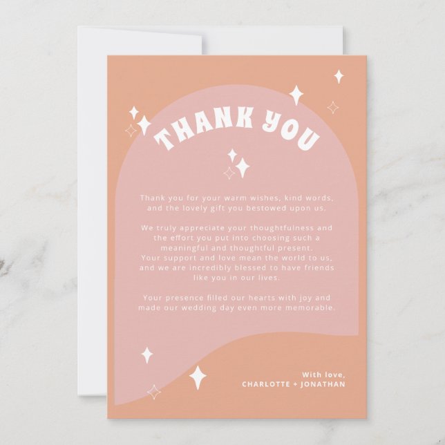 Bright and Bold Modern Photo Retro Wedding Thank You Card (Front)