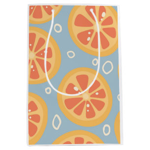 Bright and Bold Orange Slices Pattern on Blue Medium Gift Bag
