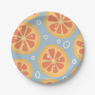 Bright and Bold Orange Slices Pattern on Blue Paper Plates