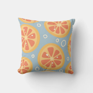 Bright and Bold Orange Slices Pattern on Blue Throw Pillow