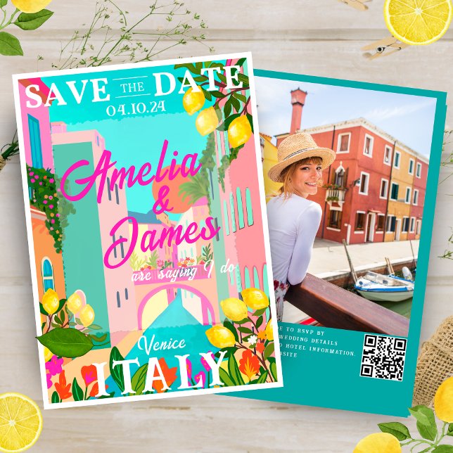 Bright and bold painted Italy Destination Wedding Save The Date (Creator Uploaded)