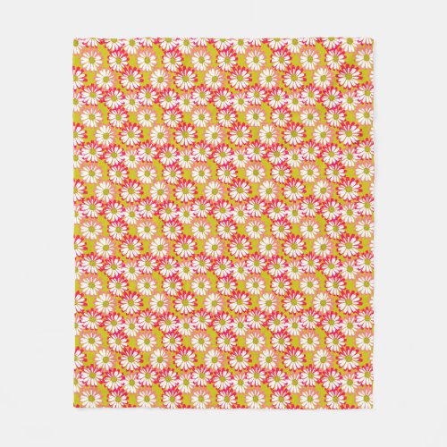 Bright and Bold Pink and Green Field of Daisies Fleece Blanket