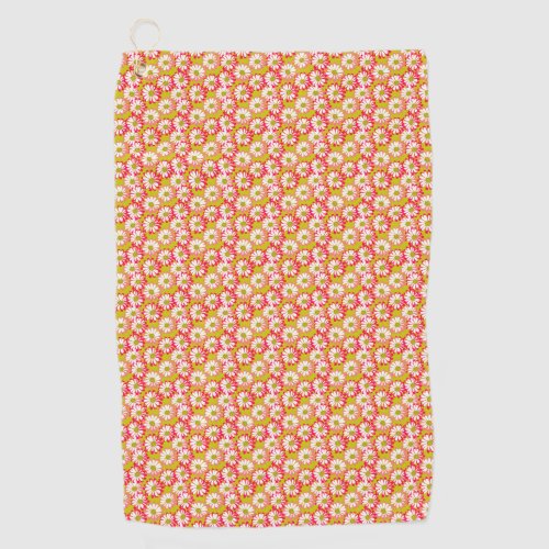 Bright and Bold Pink and Green Field of Daisies Golf Towel