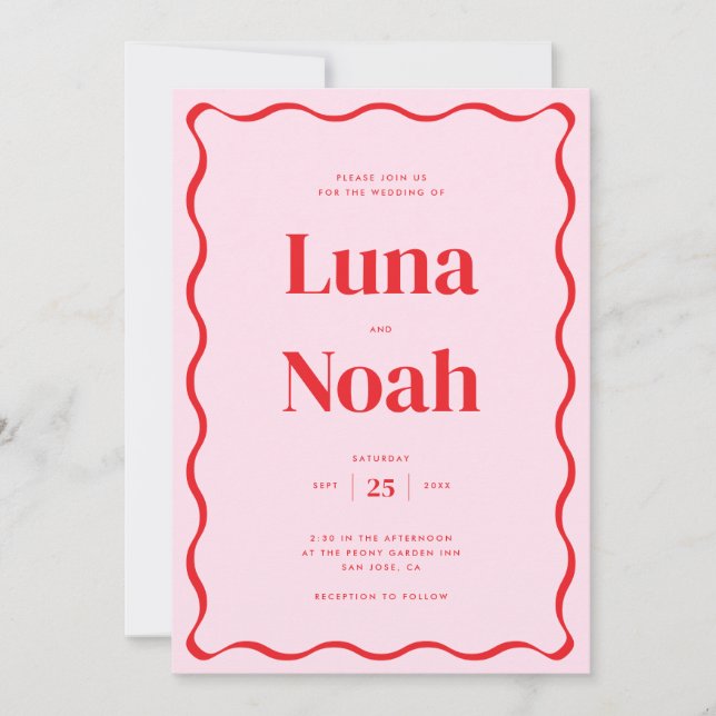 Bright and Bold Pink and Red Wedding Invitation (Front)