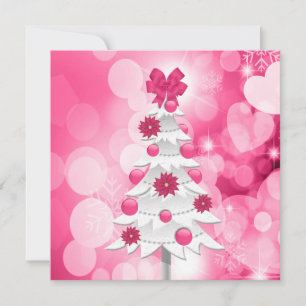 Bright and Bold Pink Christmas with White Tree Holiday Card