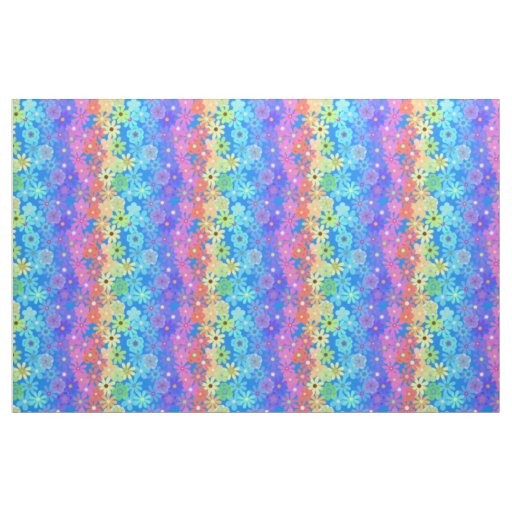 Bright and Bold Rainbow Hippie Flowers Fabric