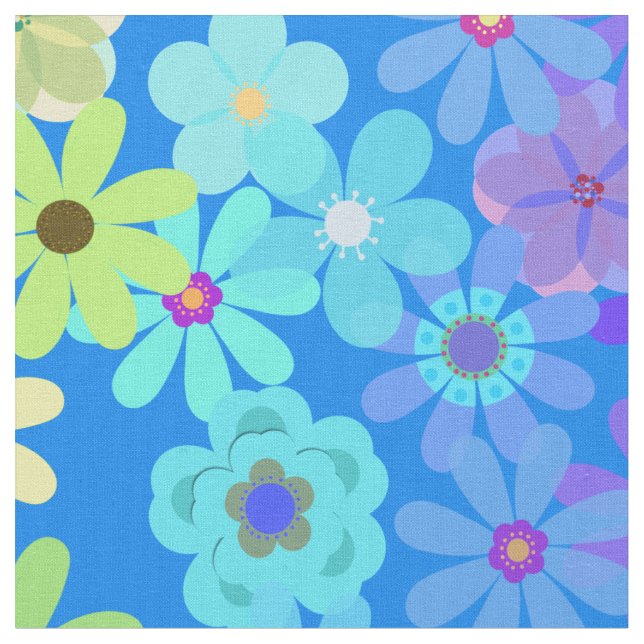 Bright and Bold Rainbow Hippie Flowers Fabric (Close Up)