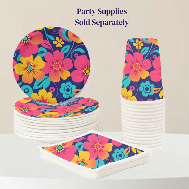 Bright and Bold Retro Flowers-Dopamine Style Paper Plates (Bright and Bold Retro Flowers-Dopamine Style Party supplies paper plate, napkins, and cups)