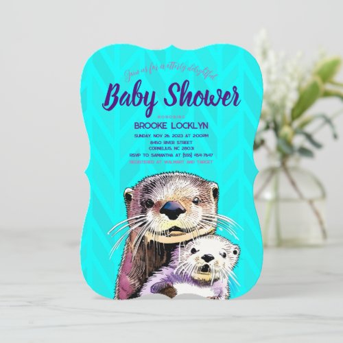 Bright and Bold Teal Otter Mom and Baby Shower Invitation