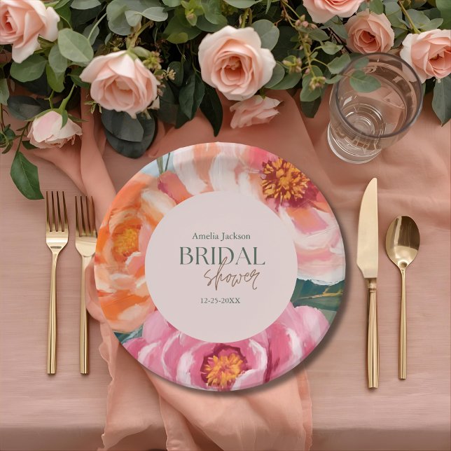bright and bold vibrant floral bridal shower paper plates (Creator Uploaded)