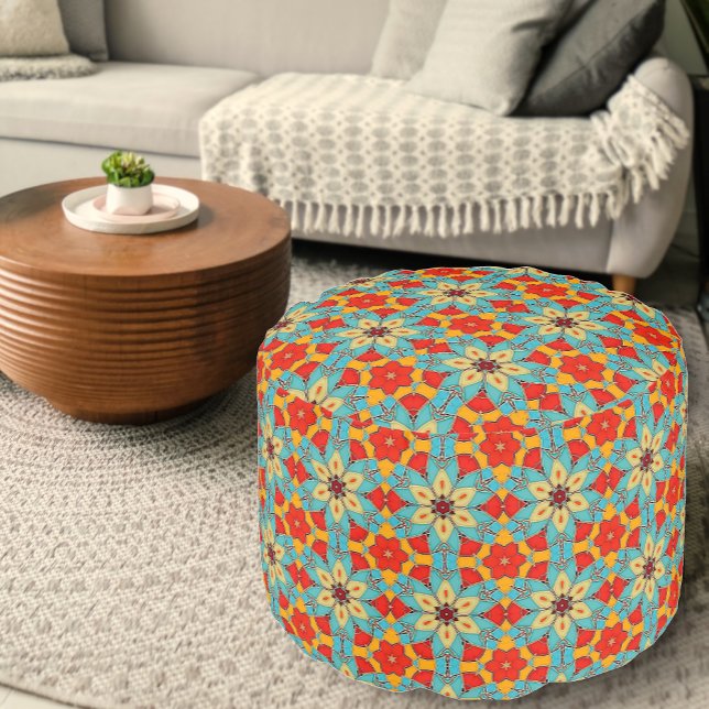 Bright and Cheerful Floral Motif - Mosaic Tiles Pouf (Creator Uploaded)