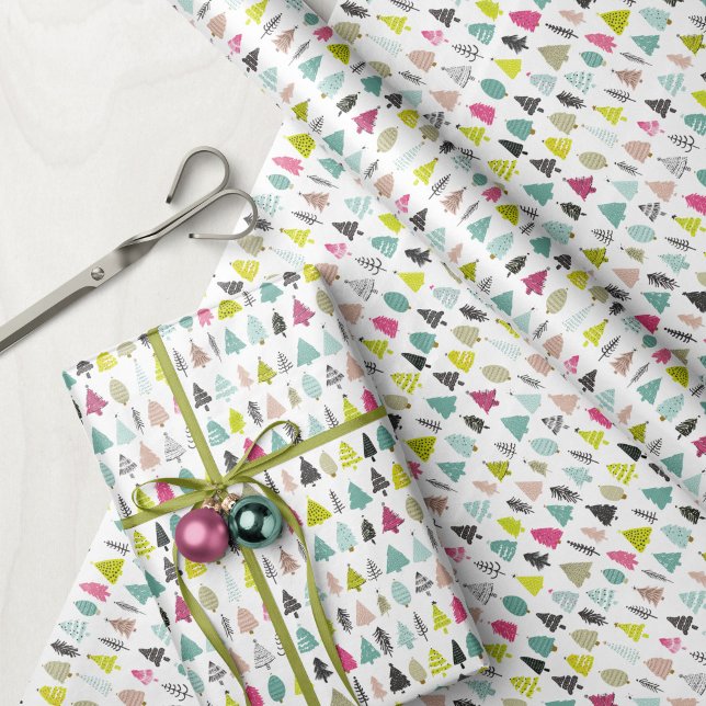 Bright and Cheerful Hand-Drawn Christmas Trees Wrapping Paper (Creator Uploaded)
