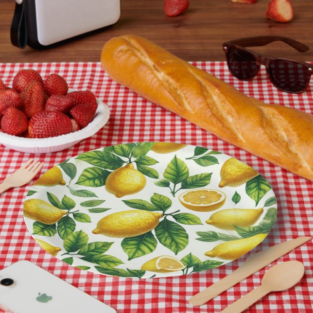 Bright and cheerful modern zesty lemons paper plates (Picnic)