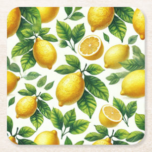 Bright and cheerful modern zesty lemons square paper coaster