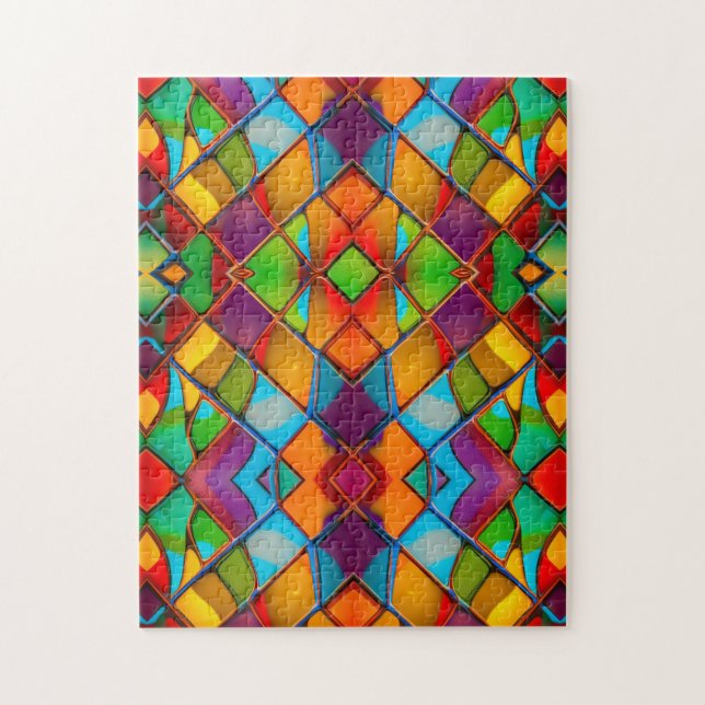 Bright and Cheerful Stained Glass Window Colorful Jigsaw Puzzle (Vertical)