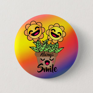 Bright and Cheerful Sunflower with Happy Smile Button