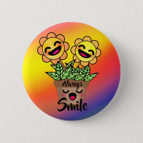 Bright and Cheerful Sunflower with Happy Smile Button