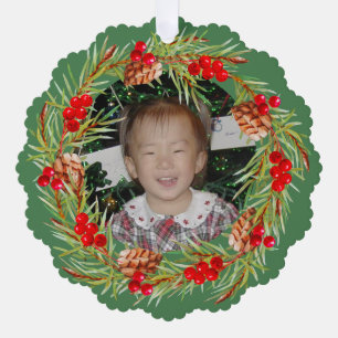 Bright and Cheerful Wreath - Your Photo Ornament Card