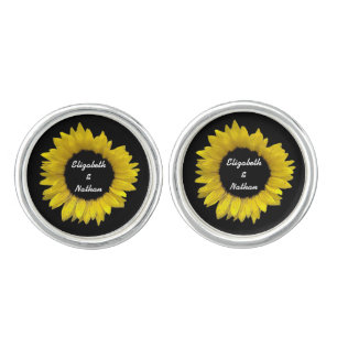 Bright and Cheerful Yellow Sunflower Wedding A08C Cufflinks
