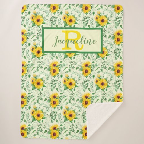 Bright and Cheery Sunflowers with Monogram Sherpa Blanket