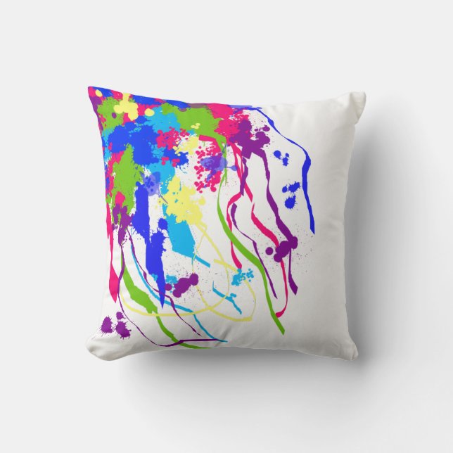 Bright and Colorful Abstract Ink Splatter Pillow (Front)
