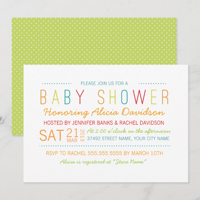 Bright and Colorful Baby Shower Invite (Front/Back)