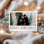 Bright and Colorful Christmas Family Photo Holiday Card<br><div class="desc">This simple and fun horizontal family photo Merry Christmas card features a place for you to add your names and the year, with ‘Merry Christmas’ in colorful bright typography, as well as room for you to add your own photo (one photo). On a back is space for a customised message...</div>