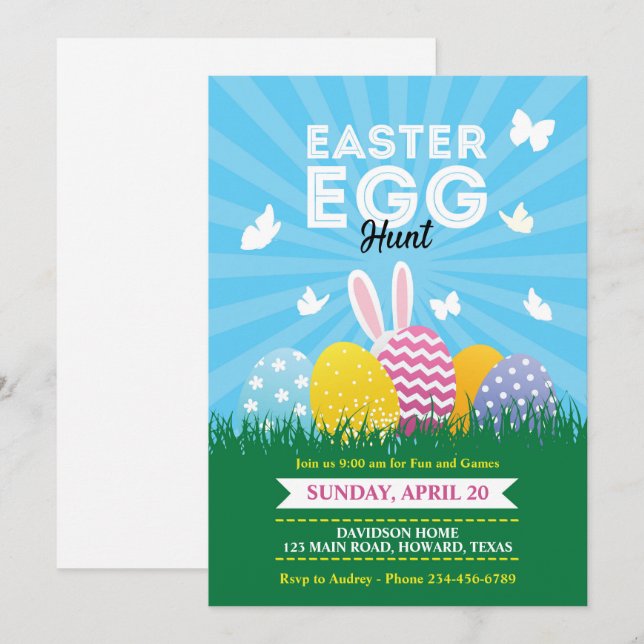Bright and Colorful Easter Egg Hunt Invitation (Front/Back)