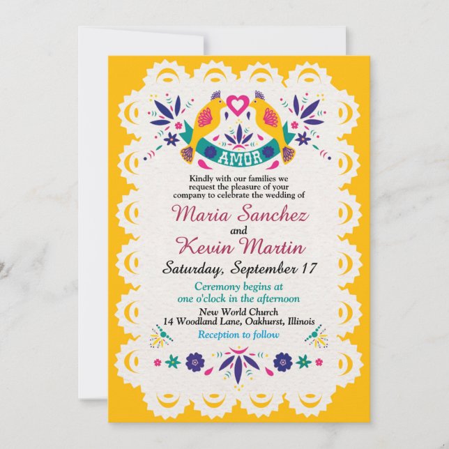Bright and Colorful Fiesta Spanish Wedding Invitation (Front)