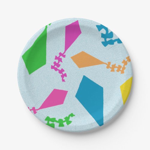 Bright and Colorful Flying Kites Pattern Paper Plates