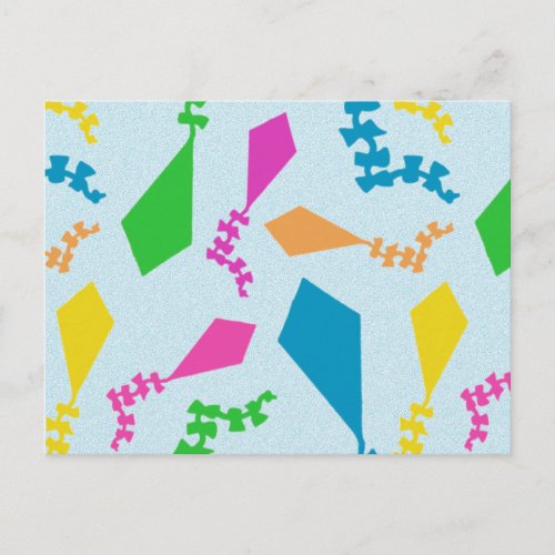 Bright and Colorful Flying Kites Pattern Postcard
