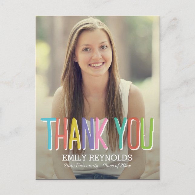 Bright and Colorful Graduation Thank You Card (Front)