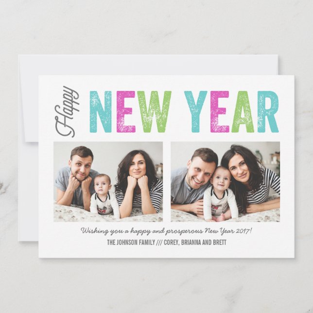 Bright and Colorful Happy New Year 2-Photo Holiday (Front)
