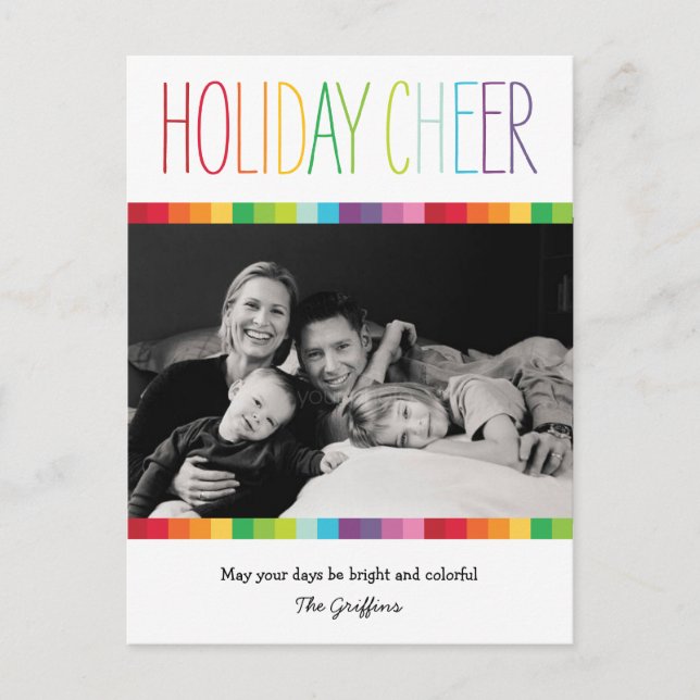 Bright and Colorful Holiday Photo Card Postcard (Front)