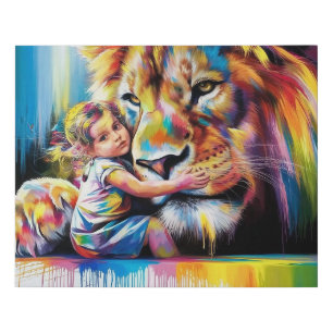 Bright and Colorful Lion Hug Digital Art Vibrant Faux Canvas Print