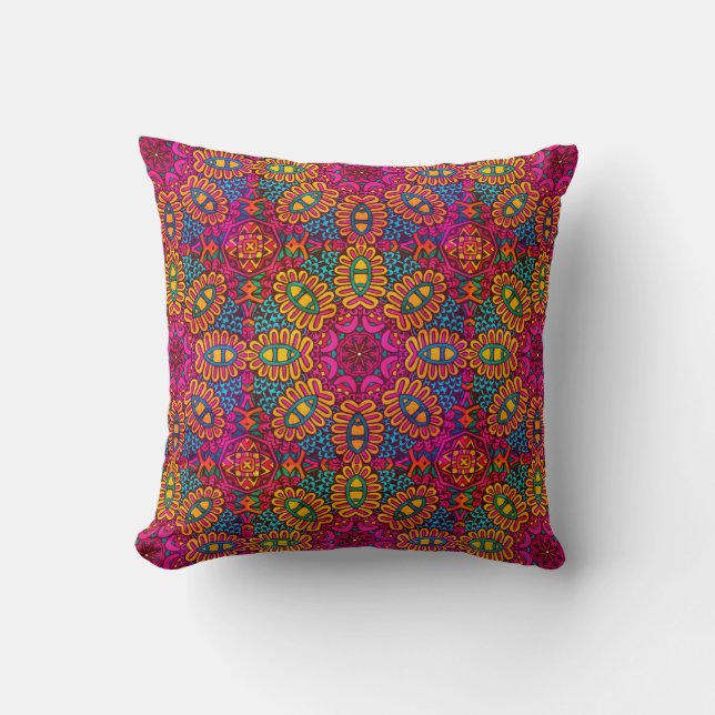 Bright And Colorful Mandala  Throw Pillow (Front)