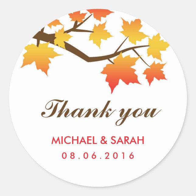Bright and Colorful Maple Leaves Thank You Sticker (Front)