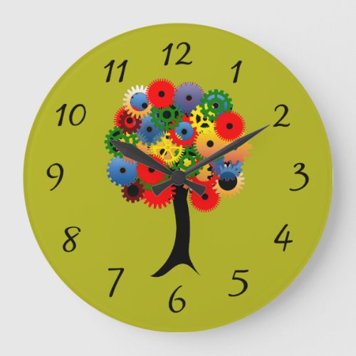 Bright and Colorful Mechanical Gear Tree Large Clock