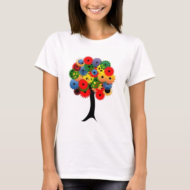 Bright and Colorful Mechanical Gear Tree T-Shirt (Front)