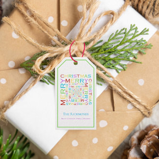 Bright and Colorful Merry Christmas Typography Gift Tags