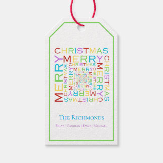 Bright and Colorful Merry Christmas Typography  Gift Tags