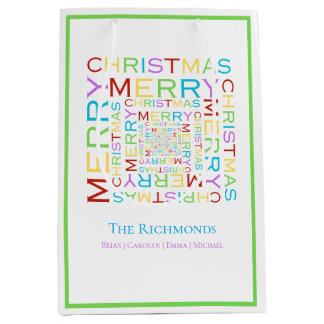 Bright and Colorful Merry Christmas Typography  Medium Gift Bag