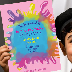 Bright and Colorful messy play kids art party Invitation