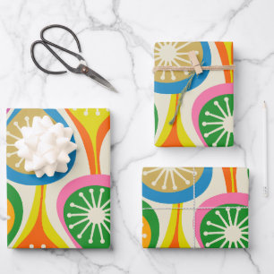 Bright and Colorful Mid Century Modern Atomic Fun Wrapping Paper Sheets