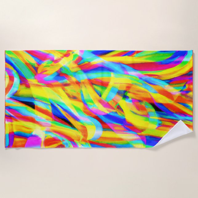Bright And Colorful Neon Pattern Art Beach Towel (Front)