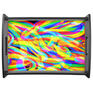 Bright And Colorful Neon Pattern Art Serving Tray