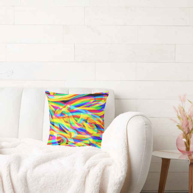 Bright And Colorful Neon Pattern Art Throw Pillow (Couch)