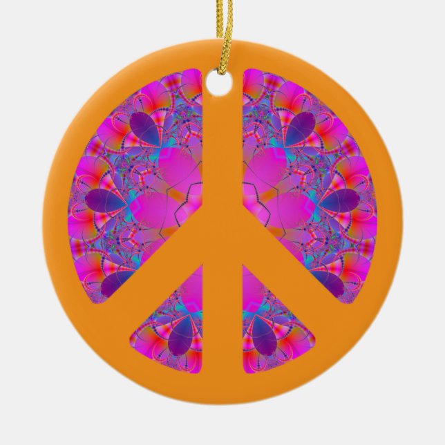 Bright and Colorful Peace Symbol Ceramic Ornament (Front)